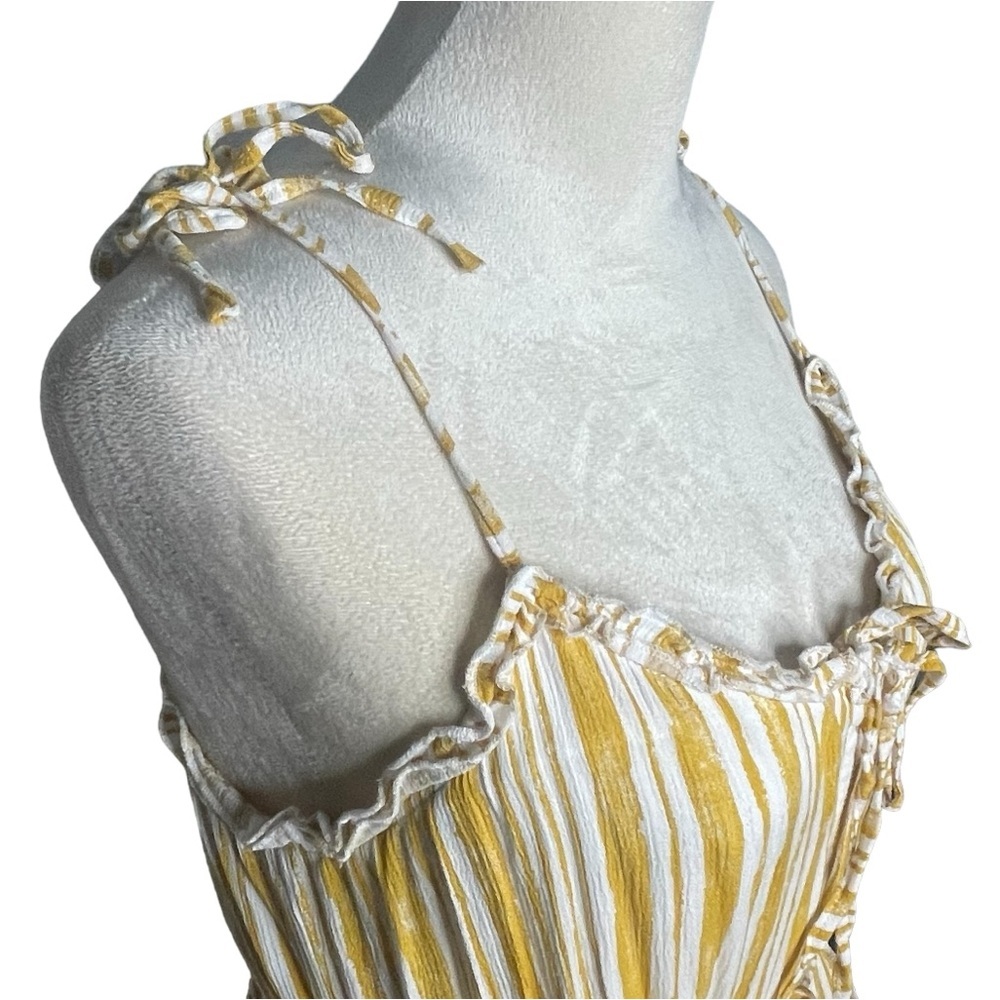 Unbranded Maxi Yellow Mustard Stripped Strappy Shark Tooth Dress - Picture 3 of 10